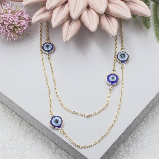 Shiny Blue Evil Eye Long Necklace