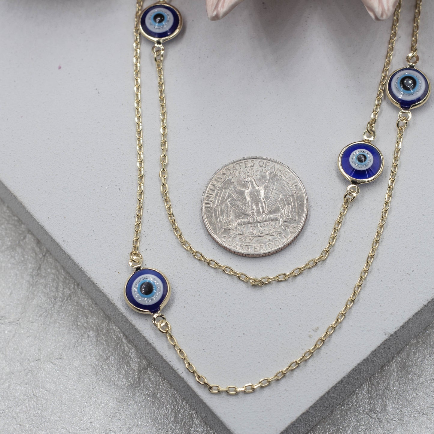 Shiny Blue Evil Eye Long Necklace