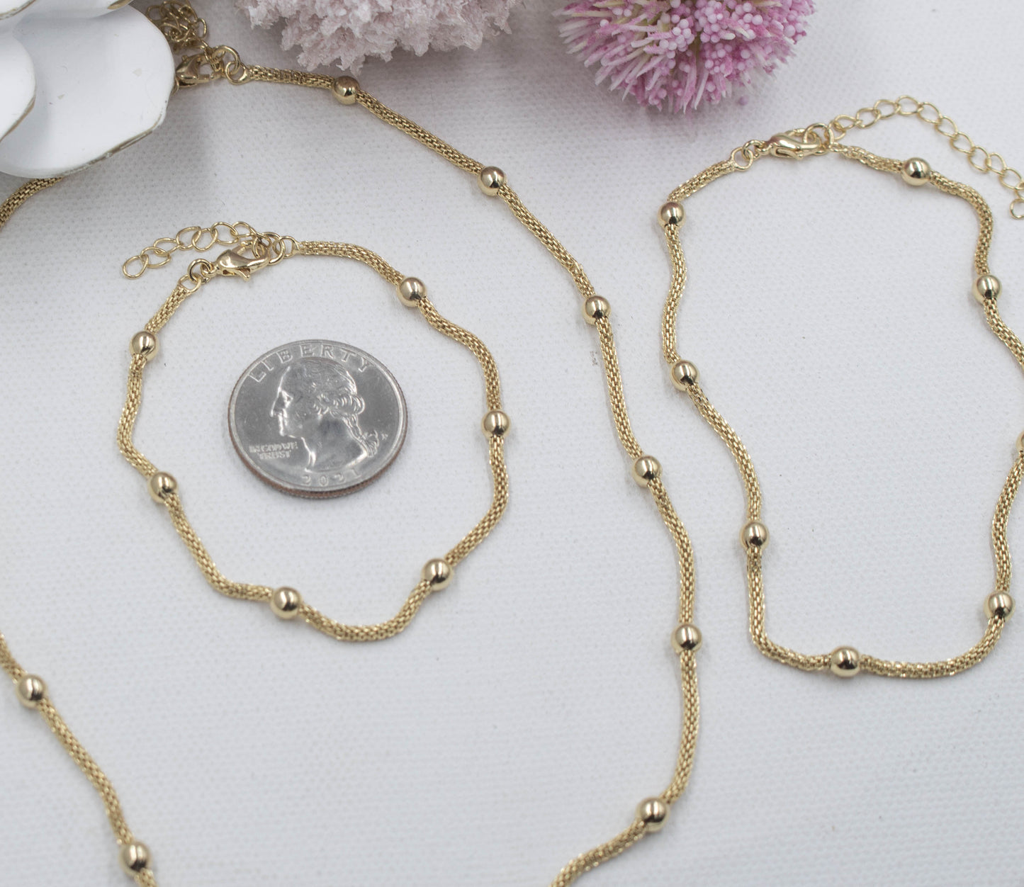 Chunky Satellite Chain Necklace, Anklet & Bracelet Set