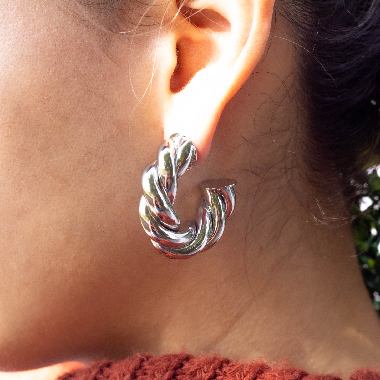 Chunky Twisted Open Hoops Earrings