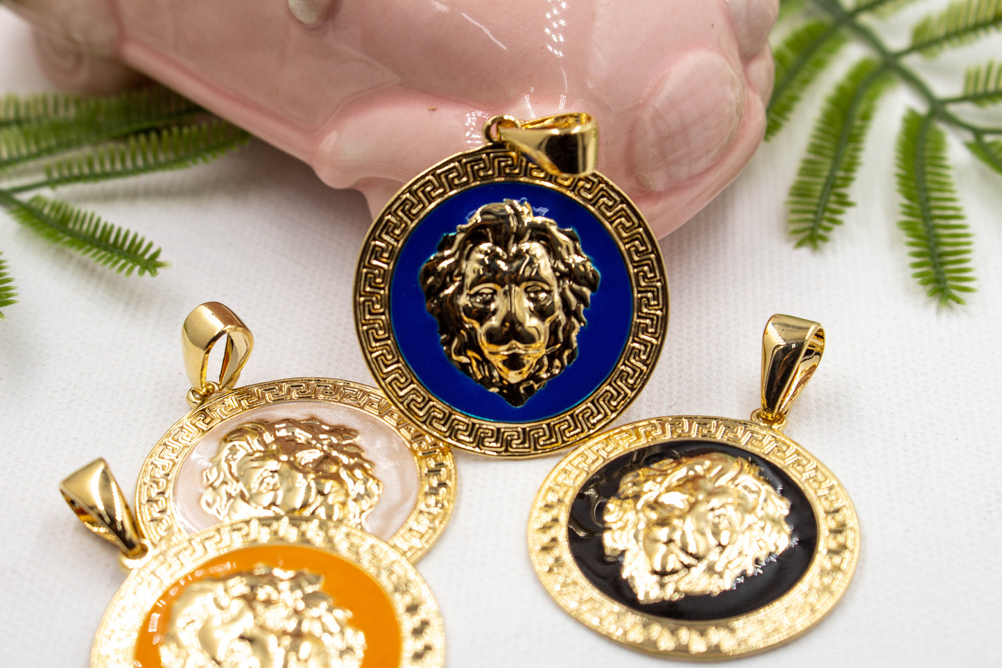 18k Gold Filled Lion Face Pendant - Different Colors Available