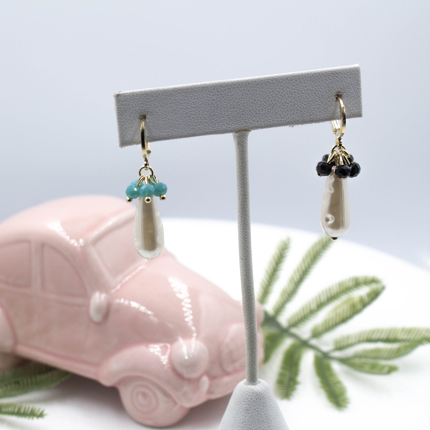 Pearl Drop with Colorful Stones Huggie Earrings