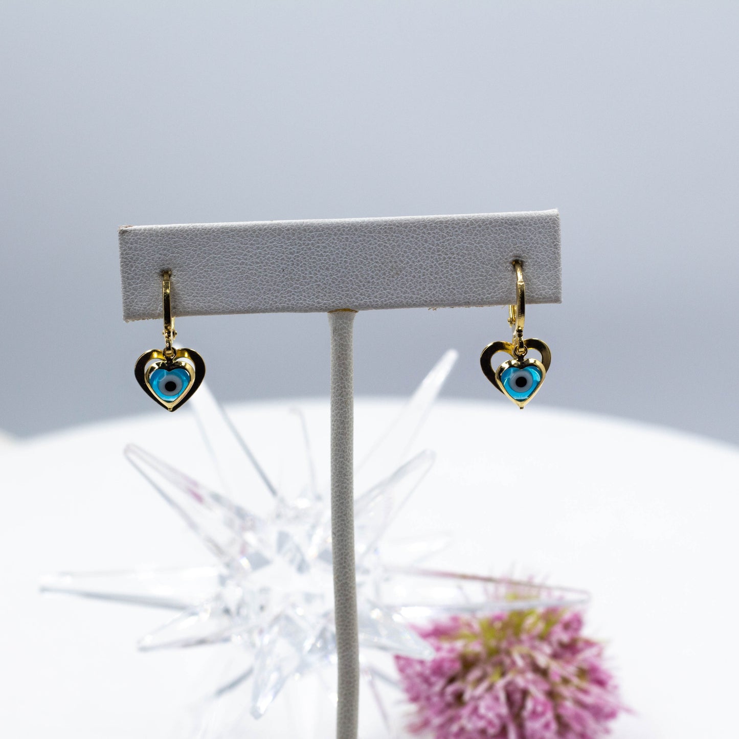 Hollow Heart Evil Blue Eye Huggie Earrings