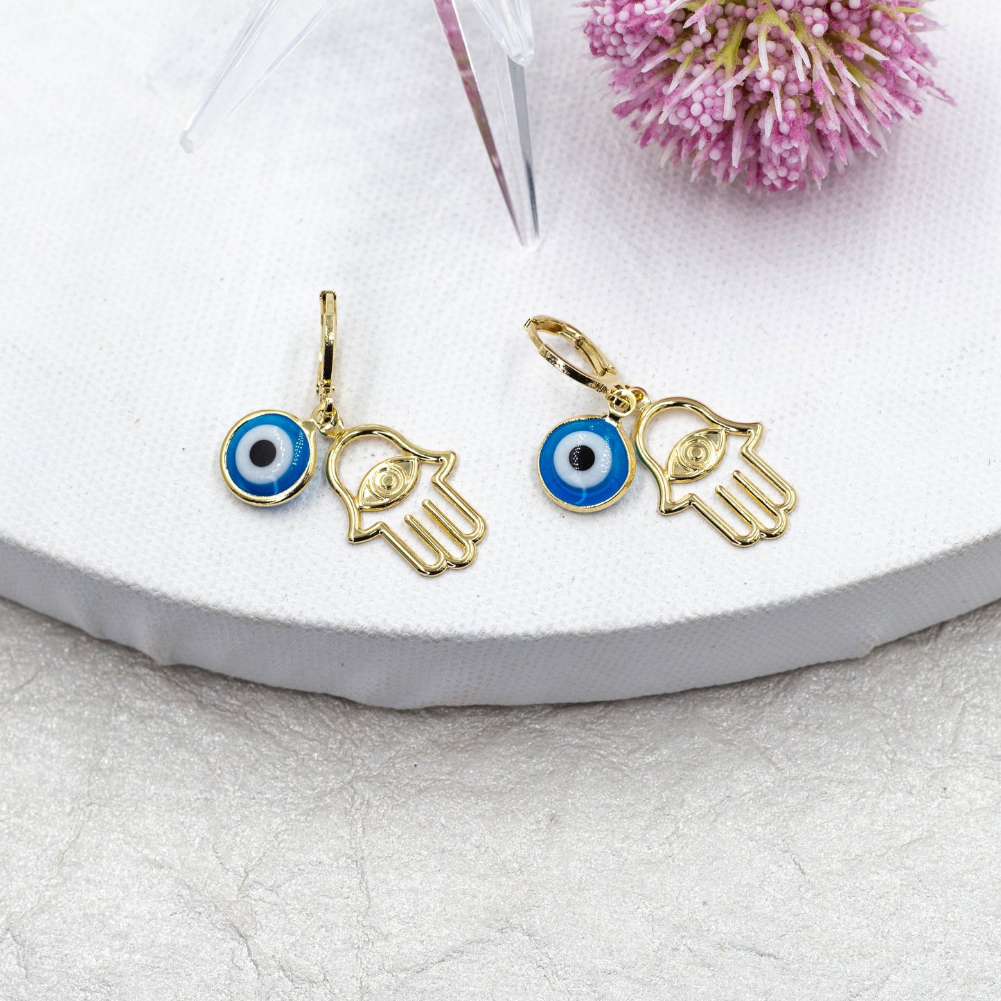 Evil and Hamsa Huggie Earrings