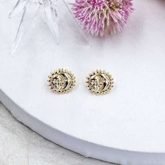 Sun and Moon face Stud Earrings