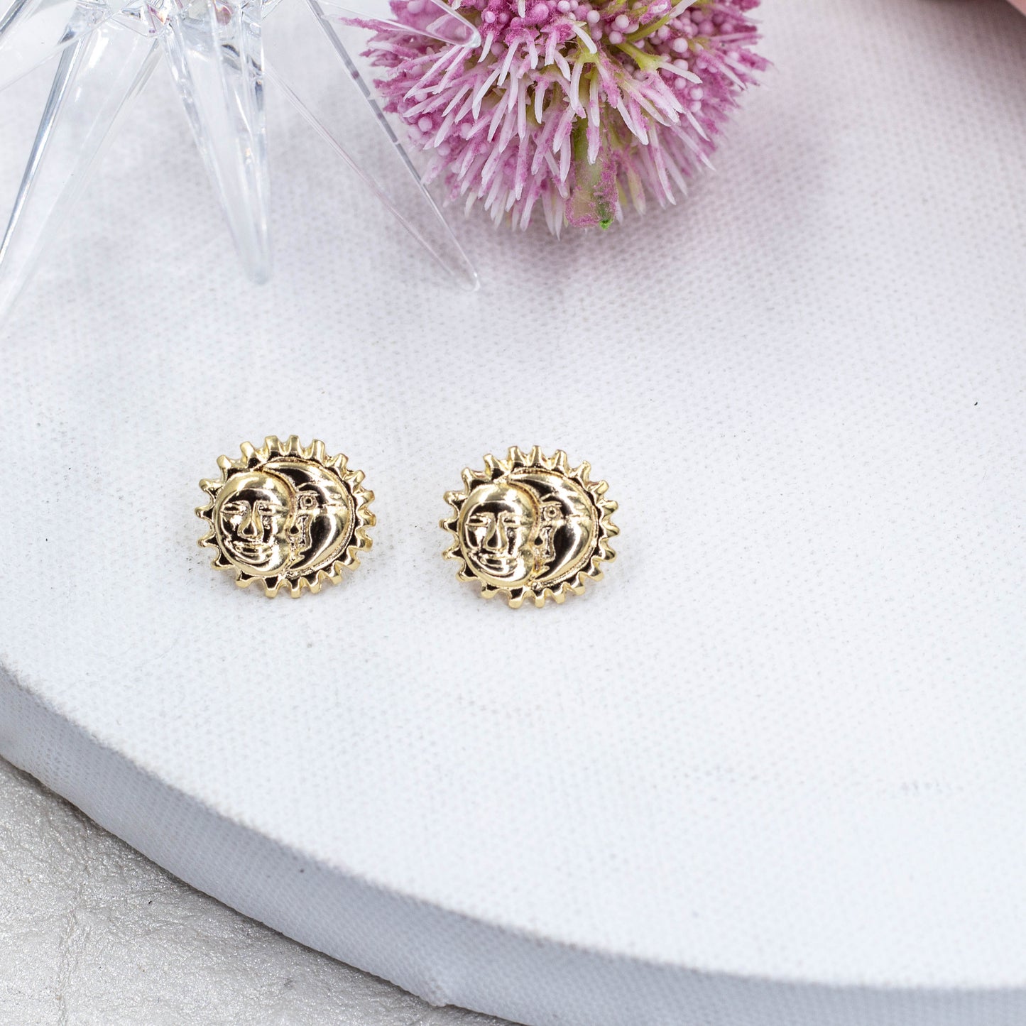 Sun and Moon face Stud Earrings