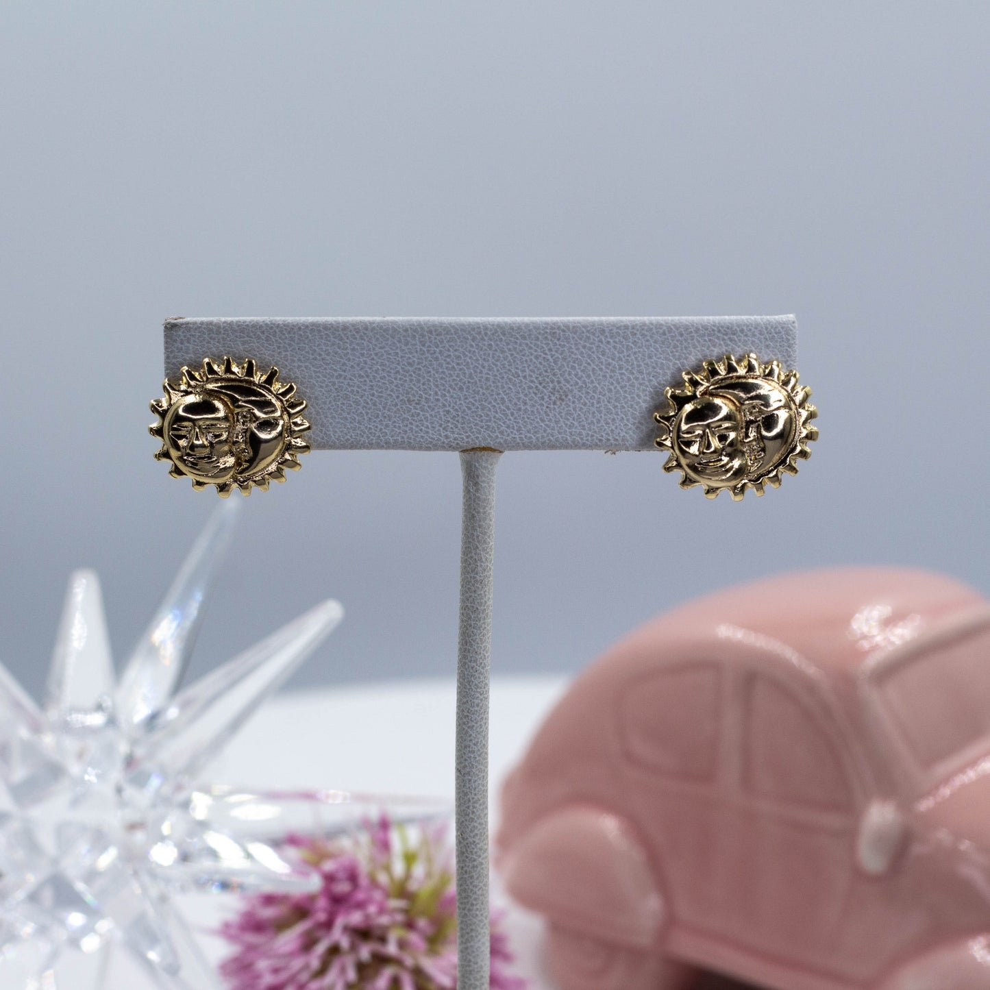 Sun and Moon face Stud Earrings