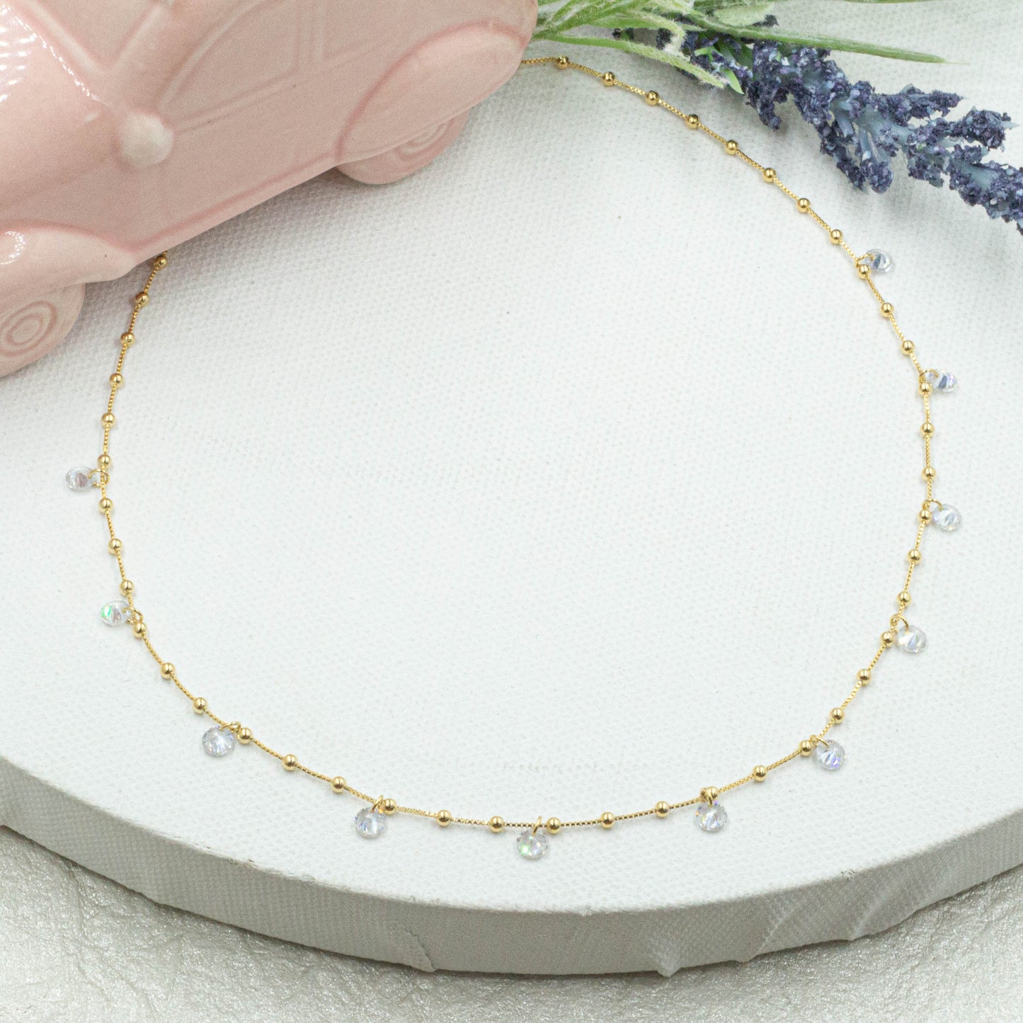 Beaded And Cz Drop Choker