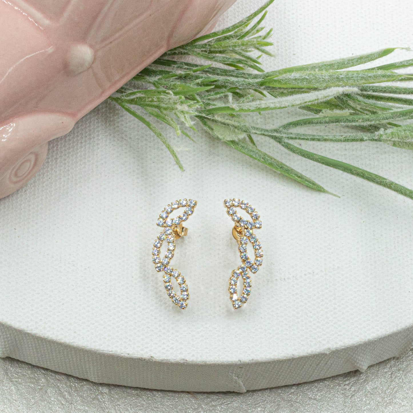 Cz Leaf Stud Earrings