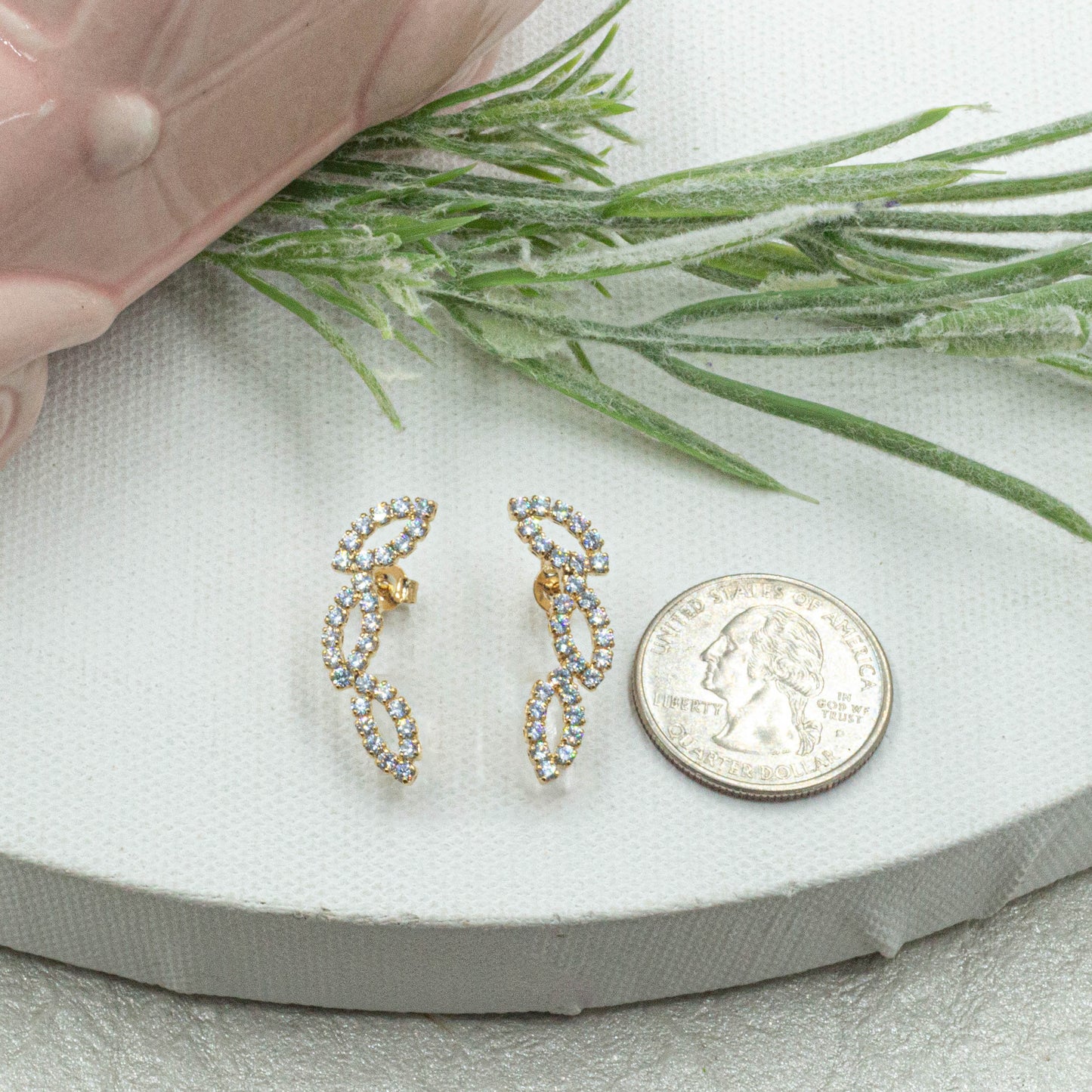 Cz Leaf Stud Earrings