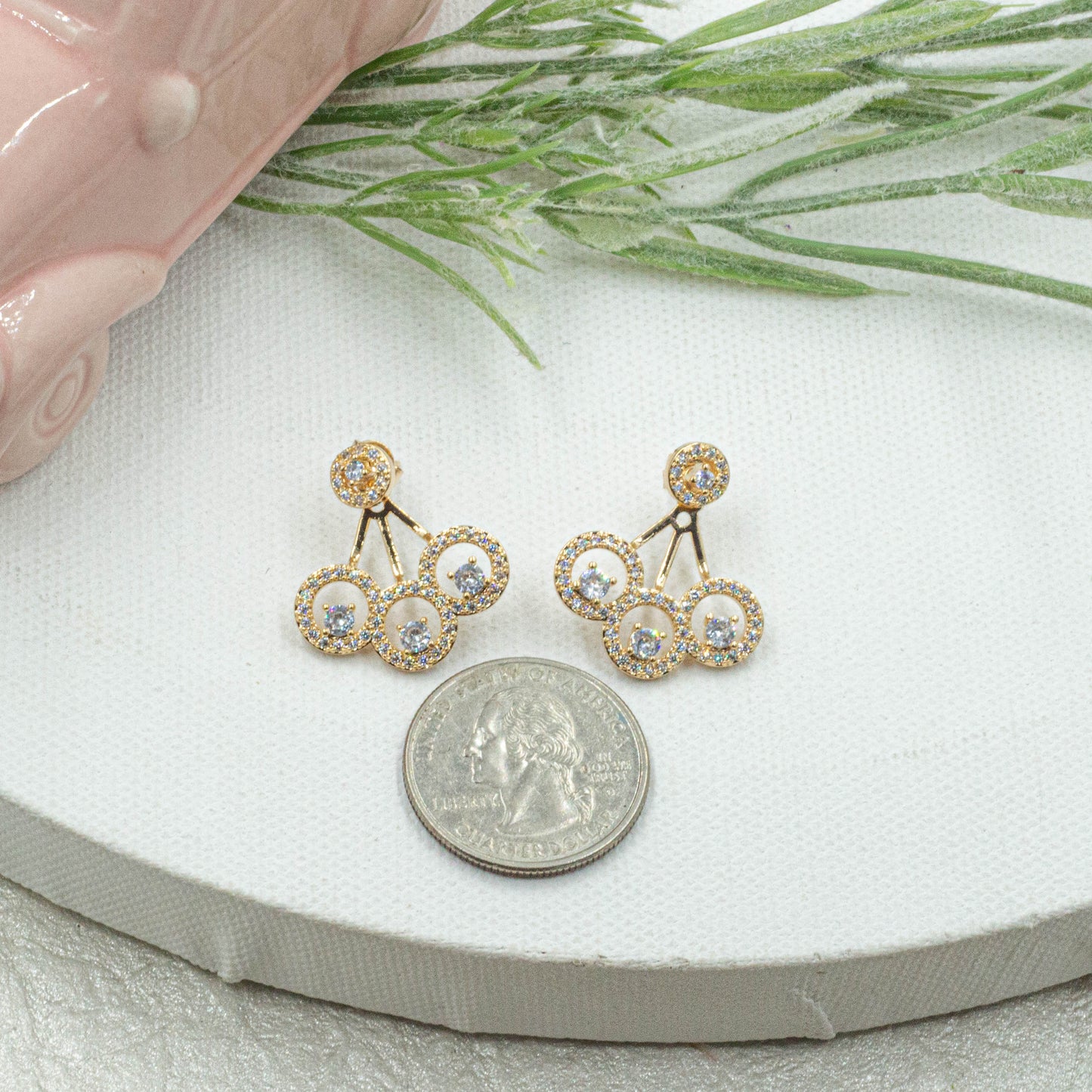 Cz Round Jacket Earrings