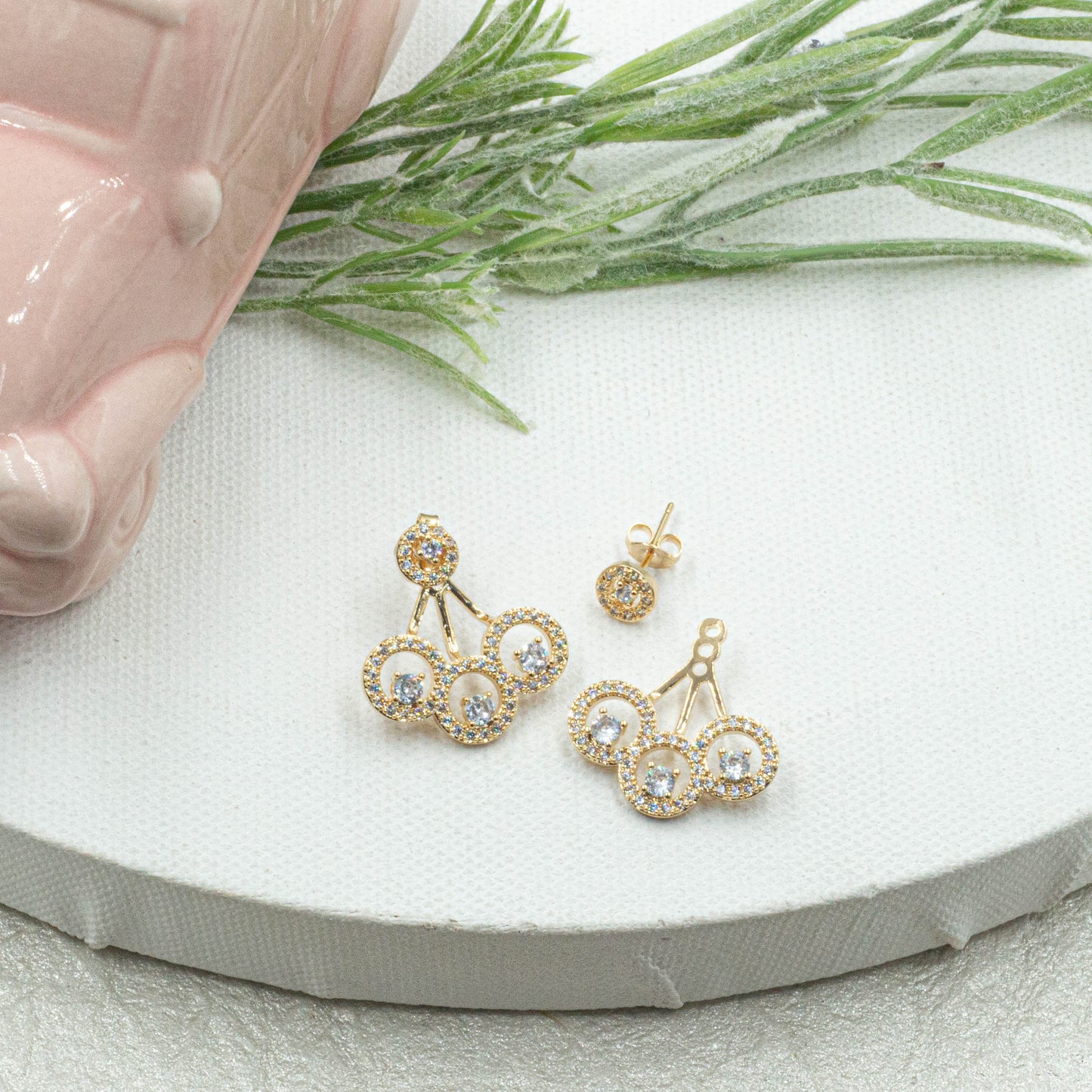 Cz Round Jacket Earrings