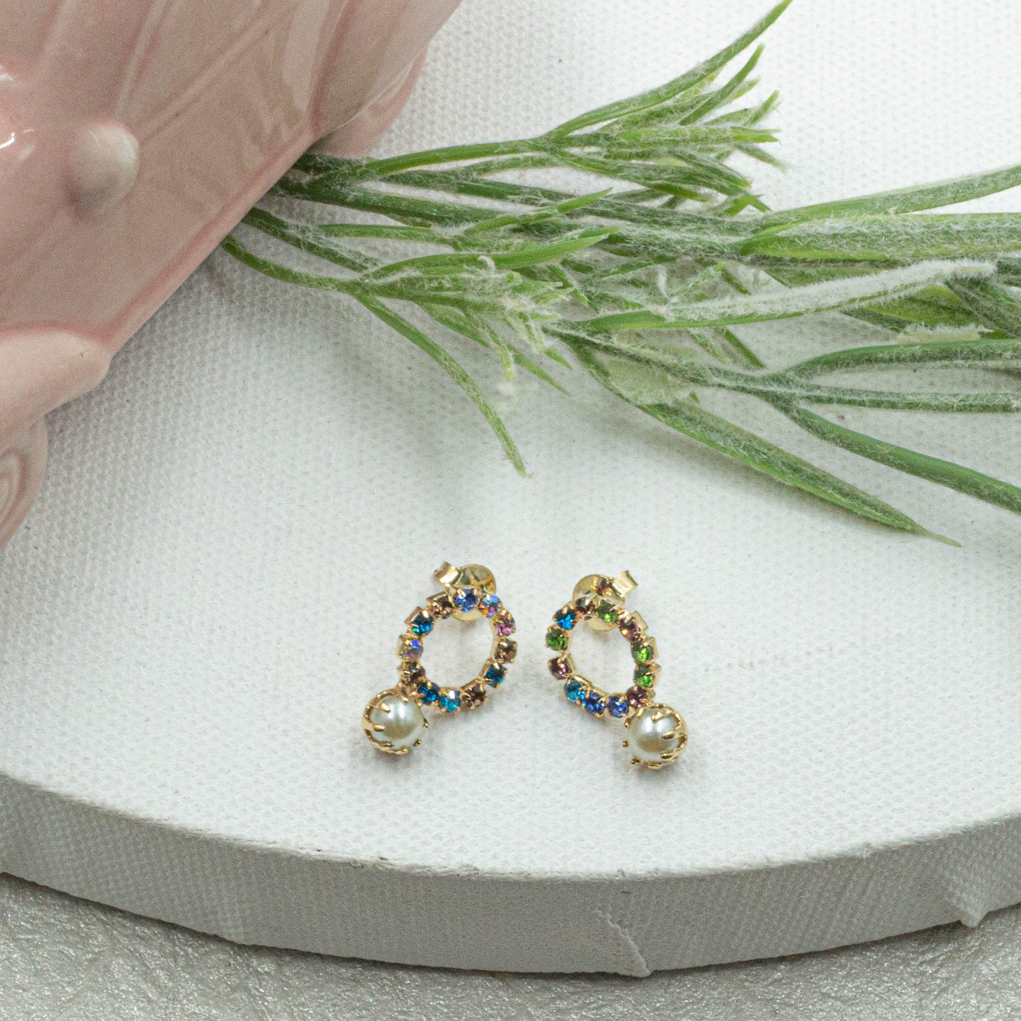 Circle Multicolor Cz Stud Earrings