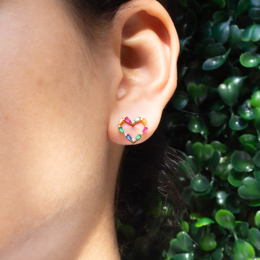 Colorful Heart Baguette Stud Earrings