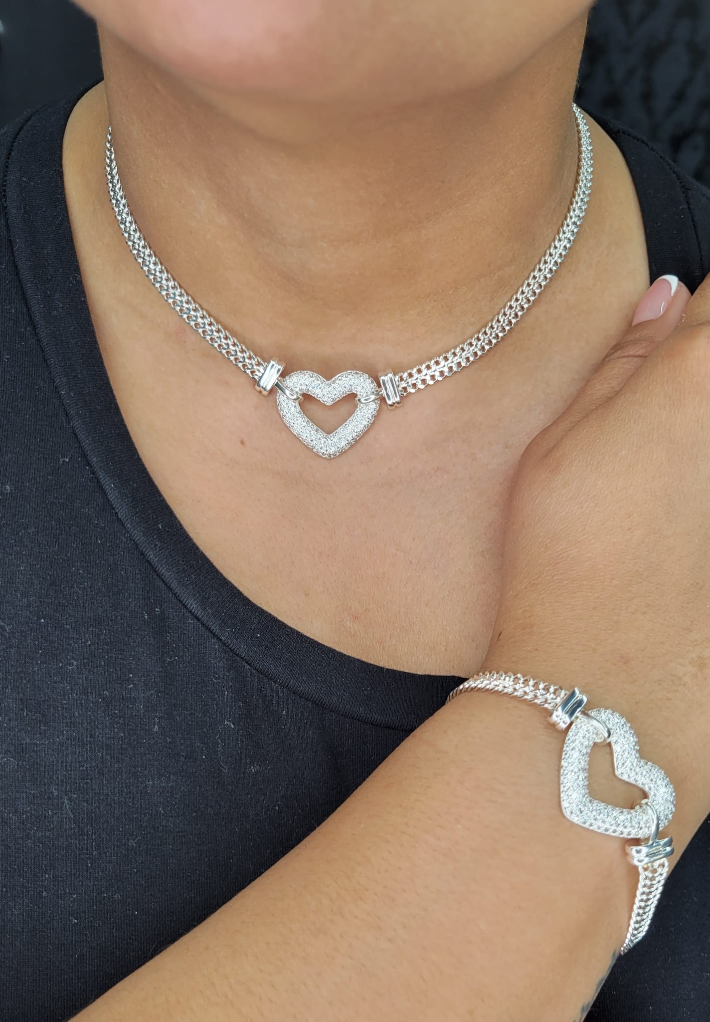 Cubic Zirconia Heart Bismarck Chain Set