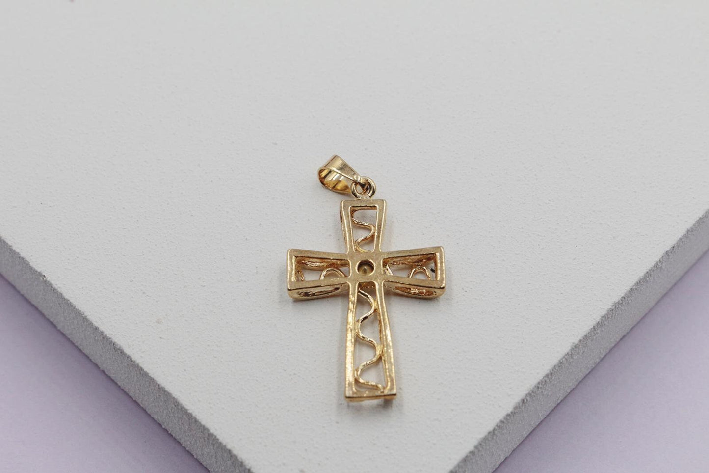 Open Swirl Detail Cross with Cubic Zirconia Stone