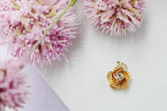 Dainty Tiny Rose with Cubic Zirconia Stone