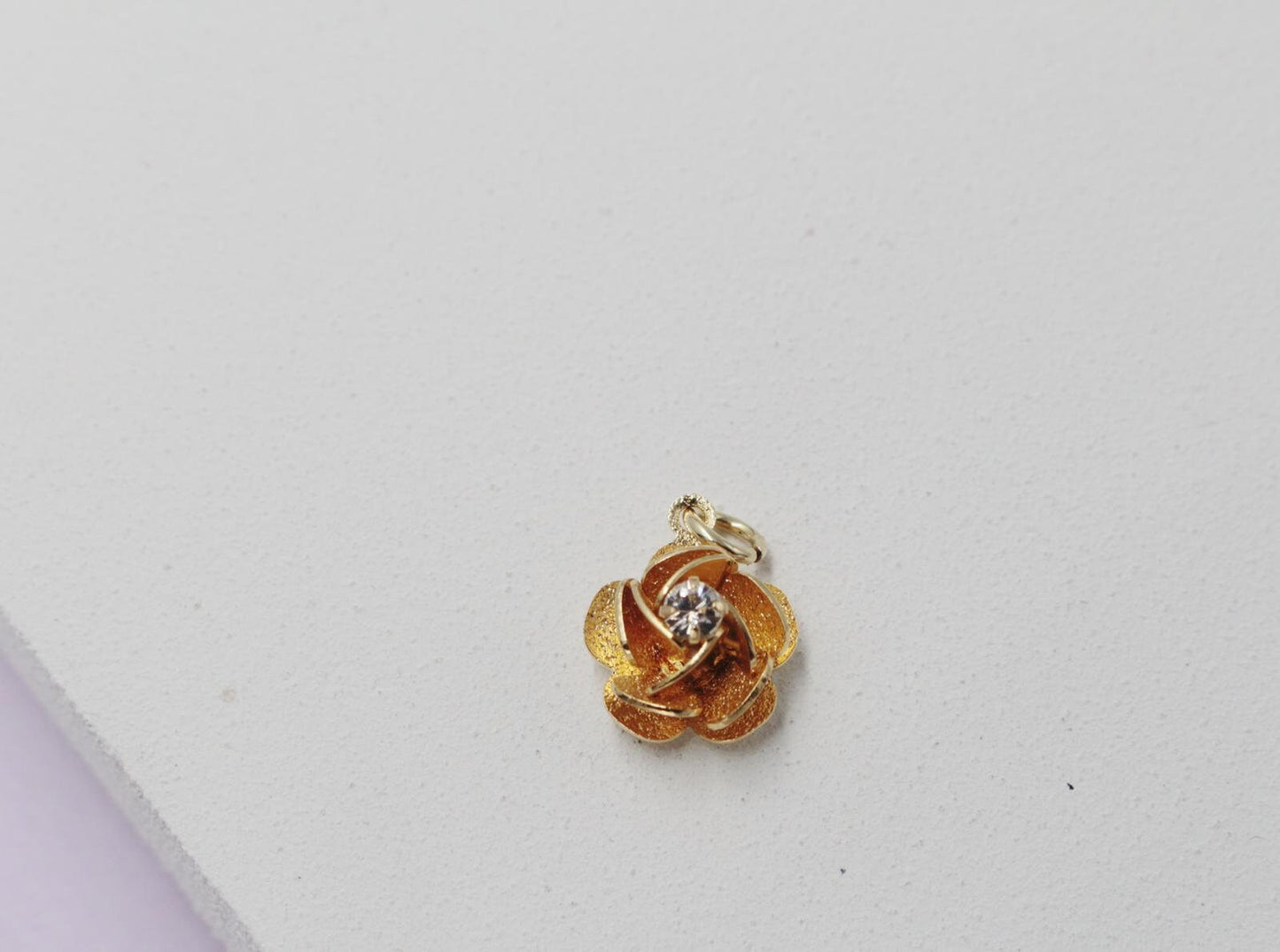 Dainty Tiny Rose with Cubic Zirconia Stone