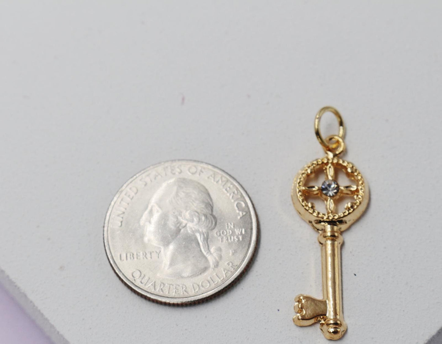 Vintage Key with Cubic Zirconia Stone Pendant