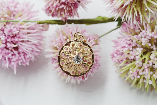 Filigree Round Charm with Cubic Zirconia Pendant