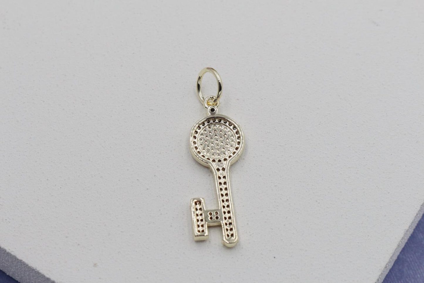 Cubic Zirconia Key with White & Blue Detail Pendant