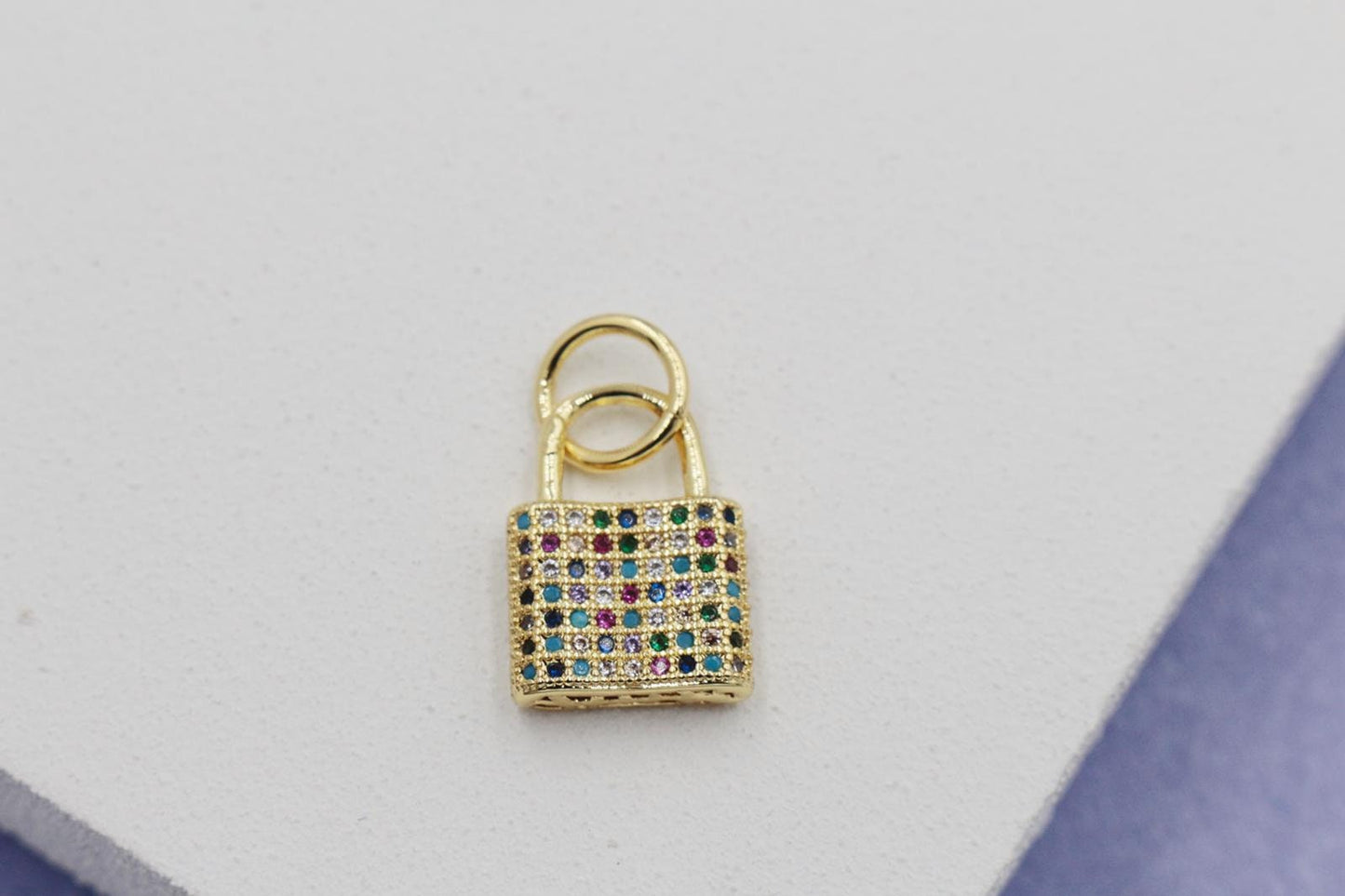 Colorful Cubic Zirconia Lock with Detailed Back Pendant