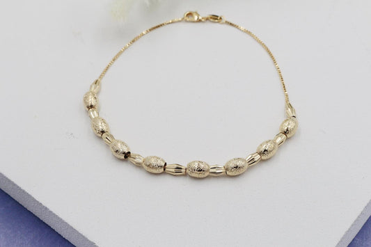 Dainty Beaded Detail Box Chain Anklet