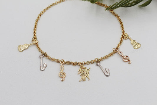 Three Tone Gold Musical Charms Anklet