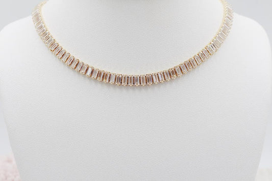 Cubic Zirconia Baguette Strand Choker 5mm