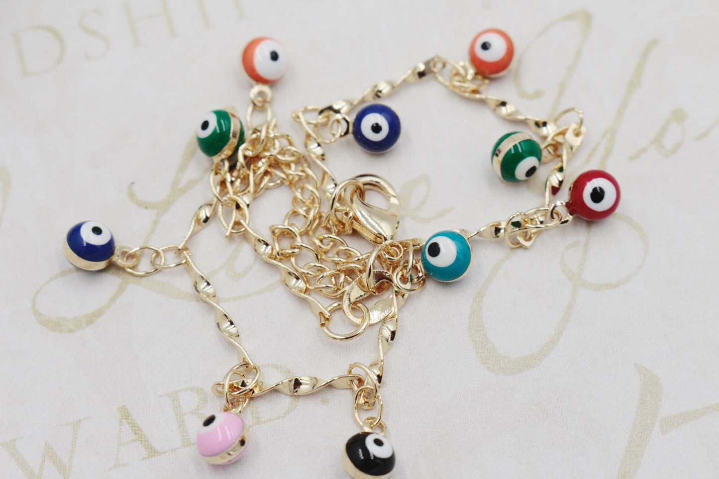 Colorful Hanging Evil Eye Charms Bracelet