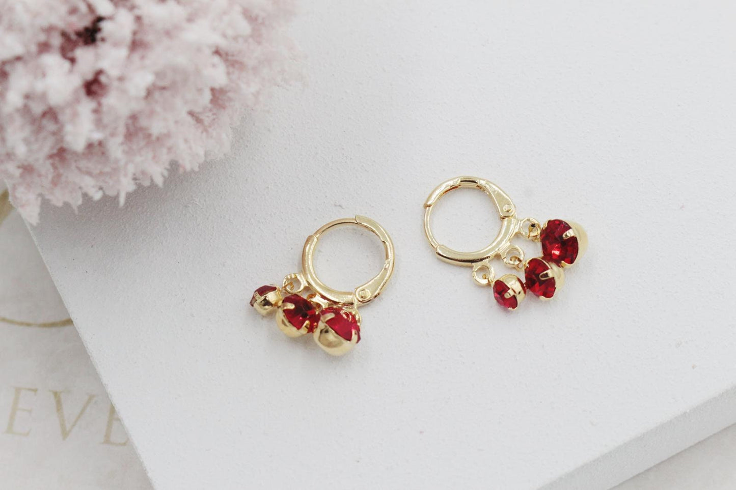 Red or White Cubic Zirconia Trio Huggies Earrings