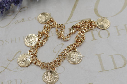 Double Chain Cuban & PaperClip Link Medallions Bracelet