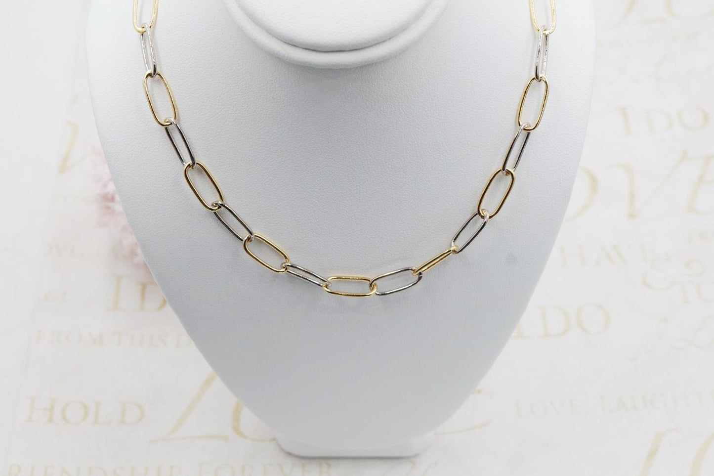 Two Tone Paperclip Link Necklace