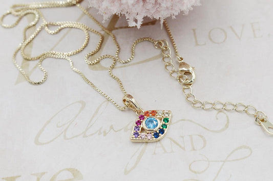 Colorful Cubic Zirconia Eye Pendant Necklace