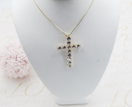 Stunning Large Cubic Zirconia Cross Pendant Necklace