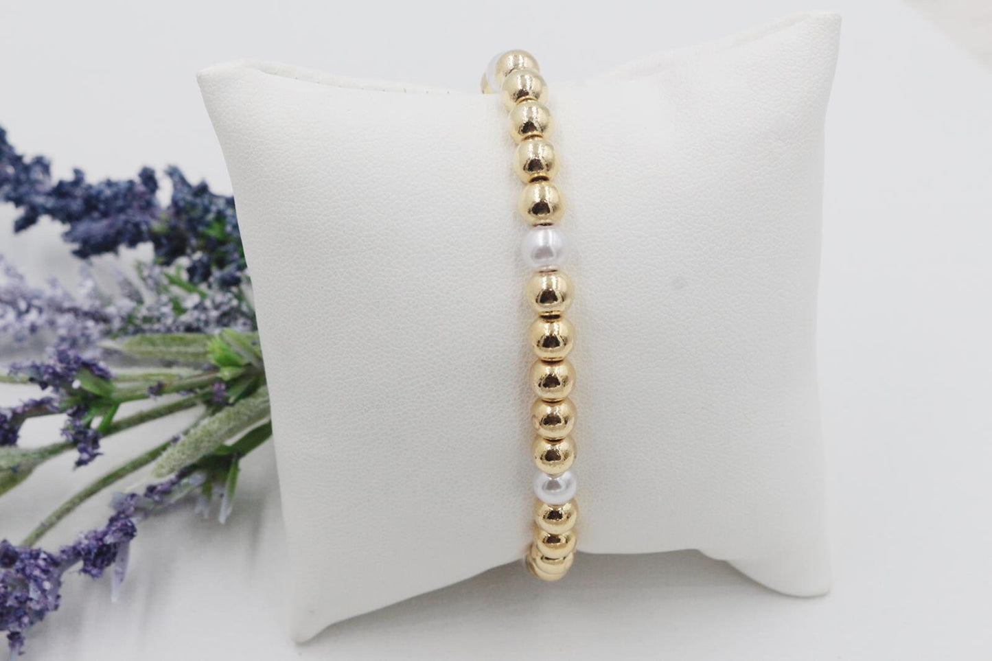 Faux Pearl 6mm Beads Adjustable Bracelet