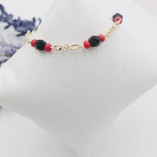 Black and Red Beaded Figaro Chain Children's Bracelet