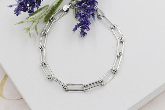 Rhodium Plated PaperClip Chain Bracelet