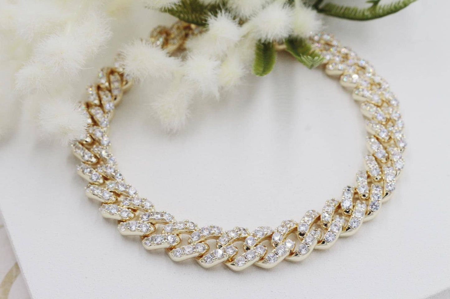 Cubic Zirconia Cuban Link Chain Anklet with Open Box Clasp