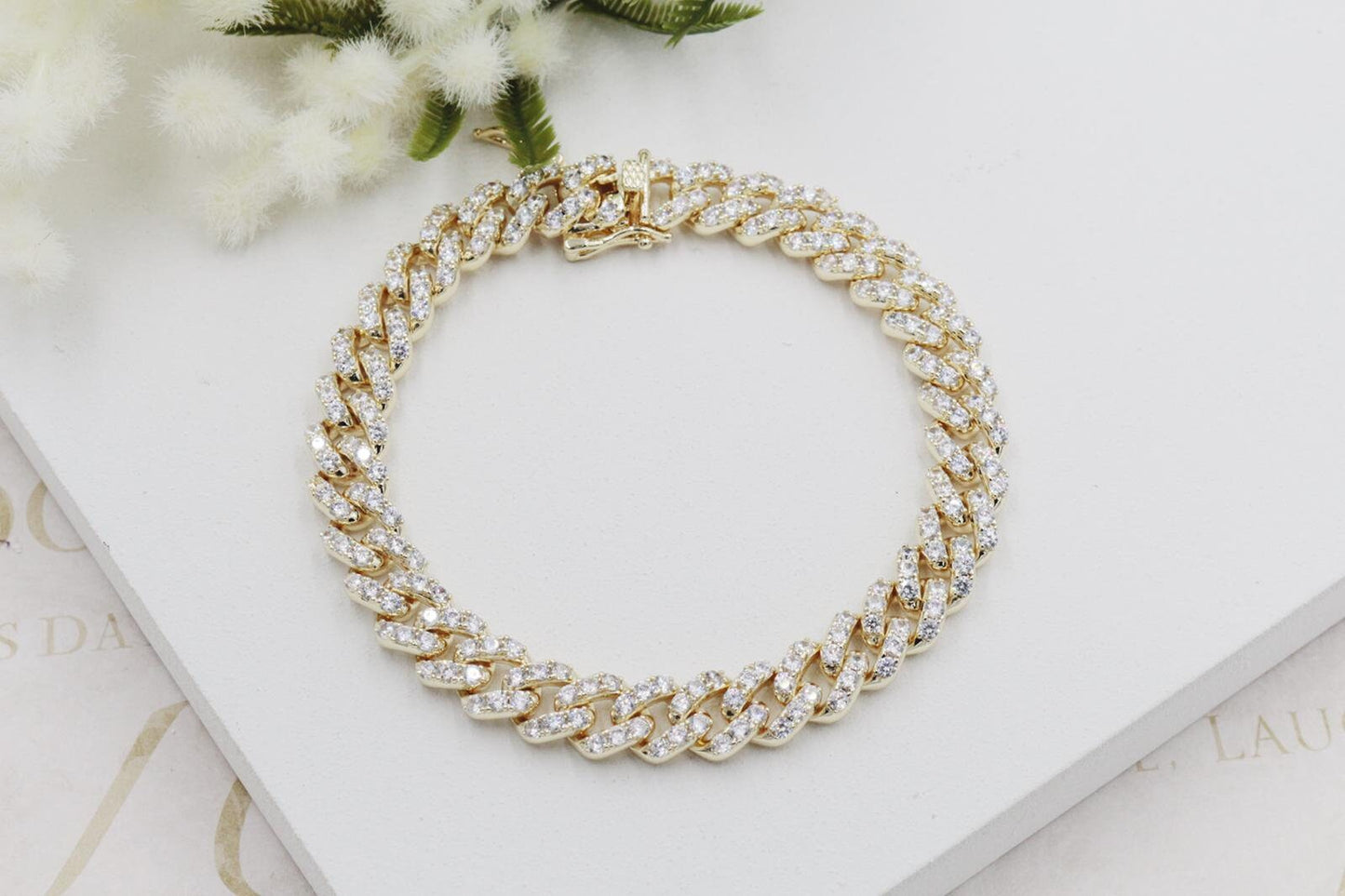 Cubic Zirconia Cuban Link Chain Anklet with Open Box Clasp