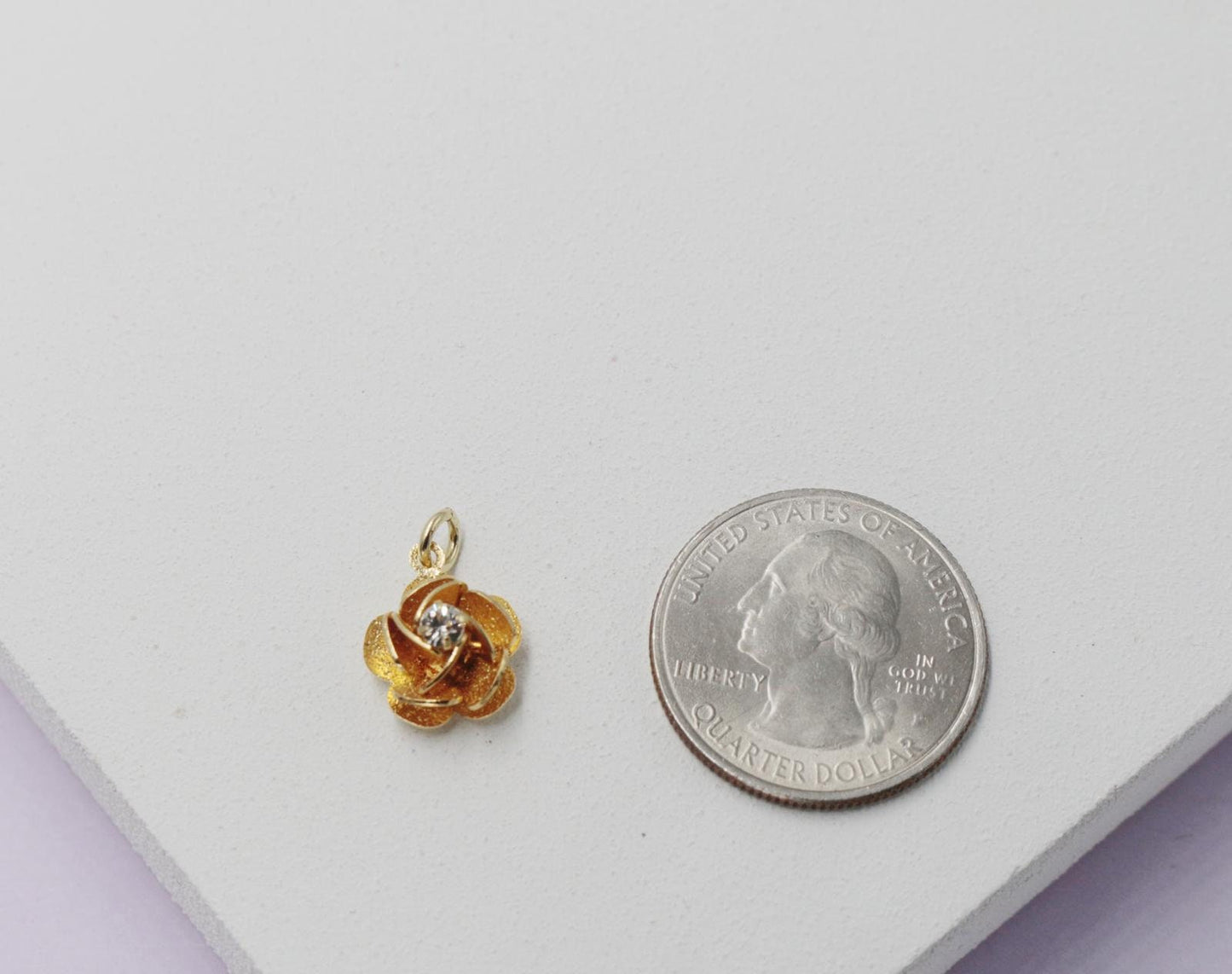 Dainty Tiny Rose with Cubic Zirconia Stone