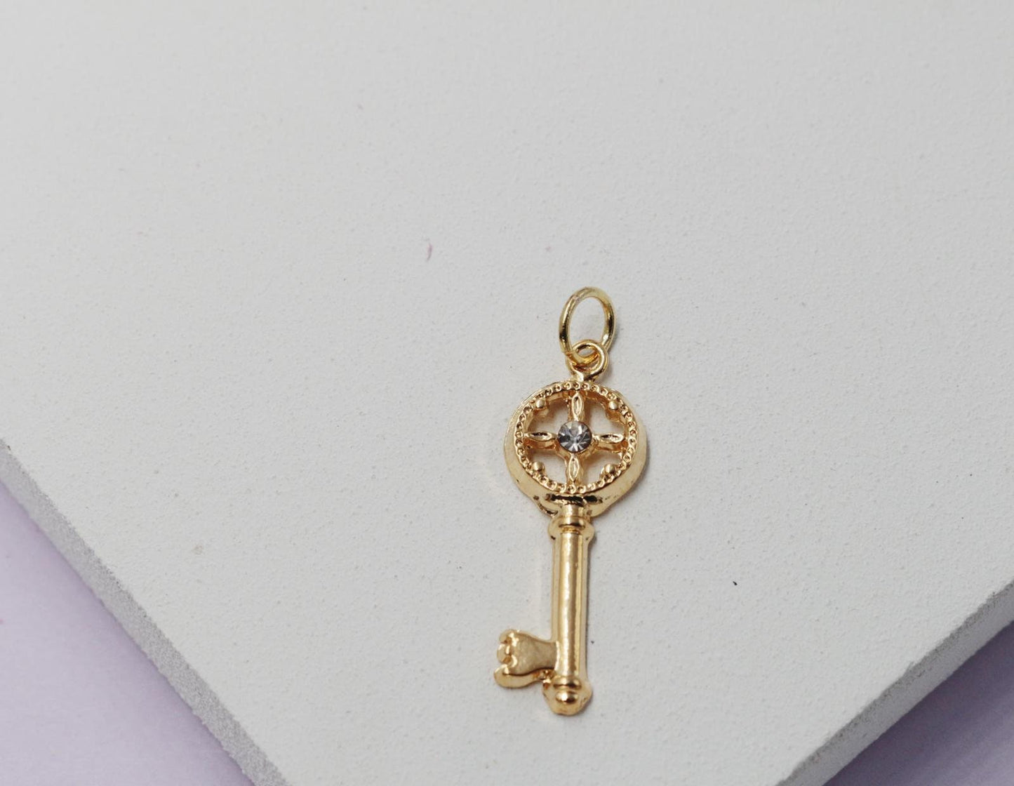 Vintage Key with Cubic Zirconia Stone Pendant