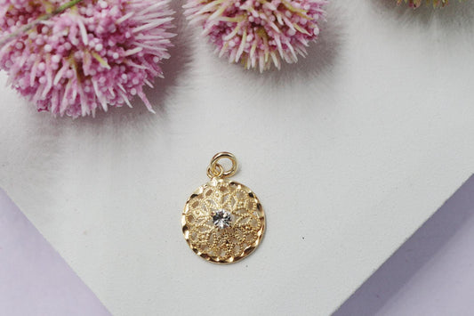 Filigree Round Charm with Cubic Zirconia Pendant