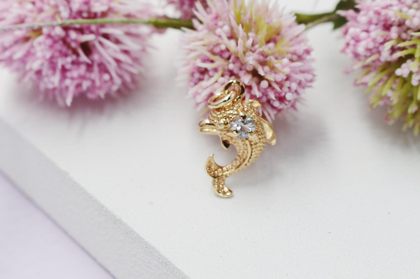 Dainty Detailed Dolphin with Cubic Zirconia Stone Pendant