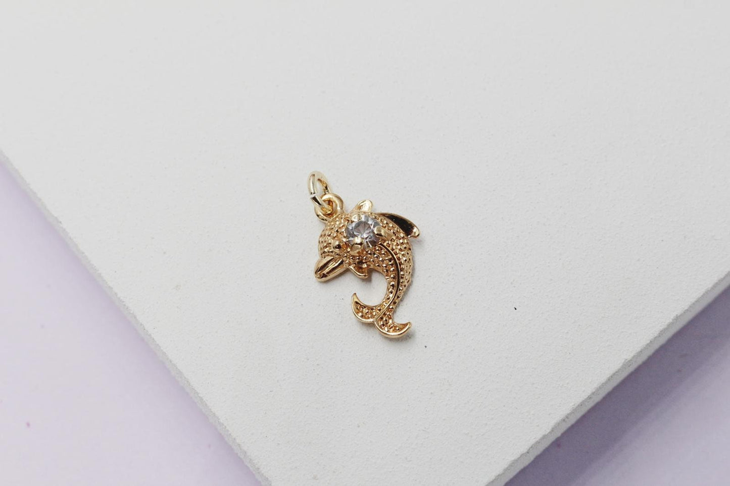 Dainty Detailed Dolphin with Cubic Zirconia Stone Pendant