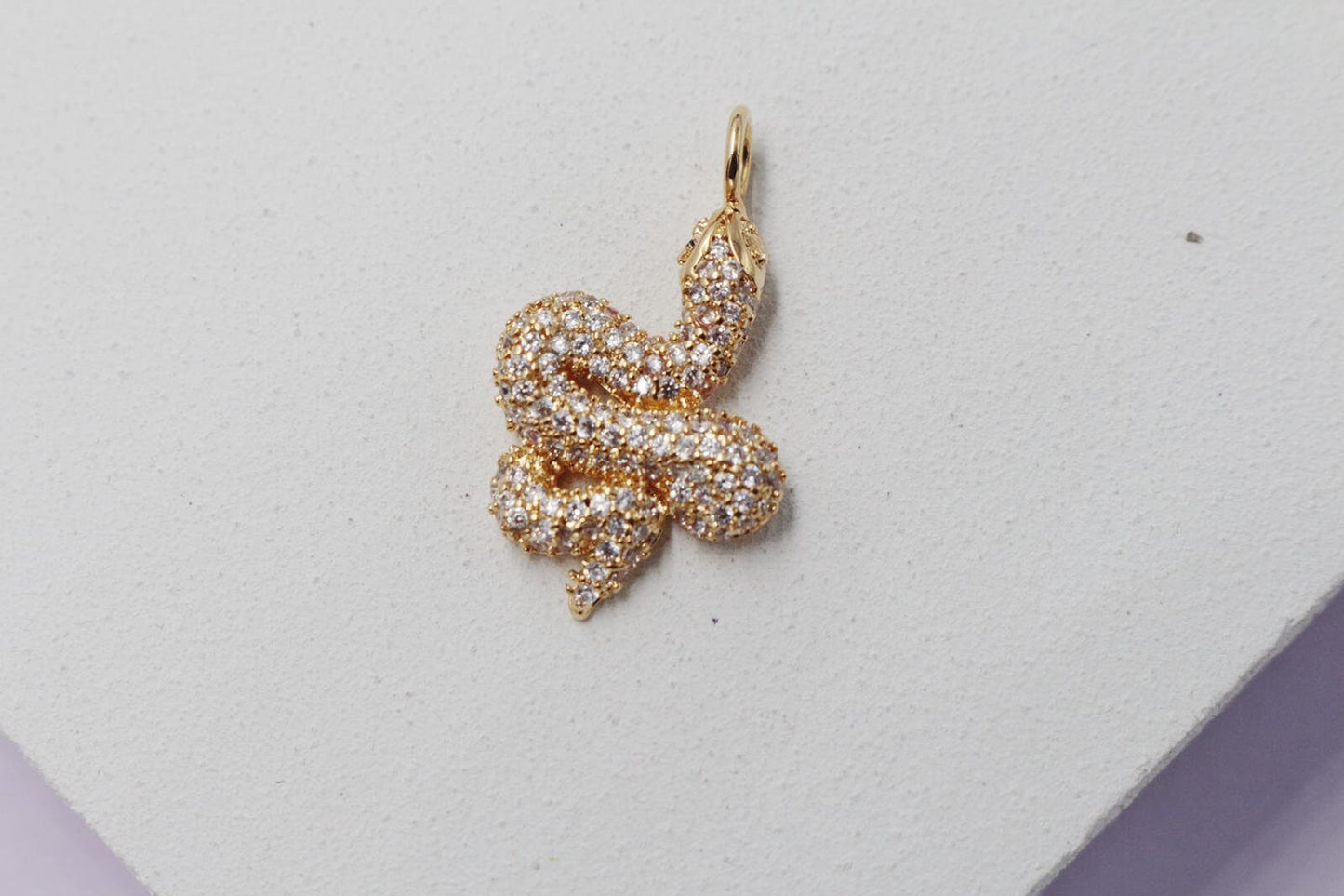 Tiny Snake Pave Cubic Zirconia Stone Pendant