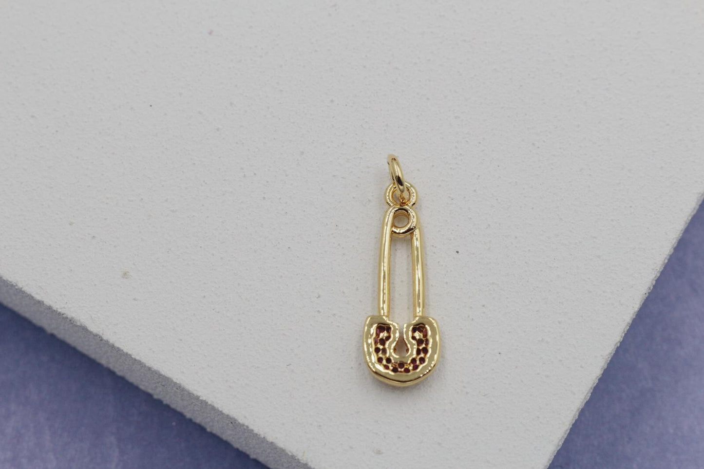 Cute Magenta Cubic Zirconia Safety Pin Pendant