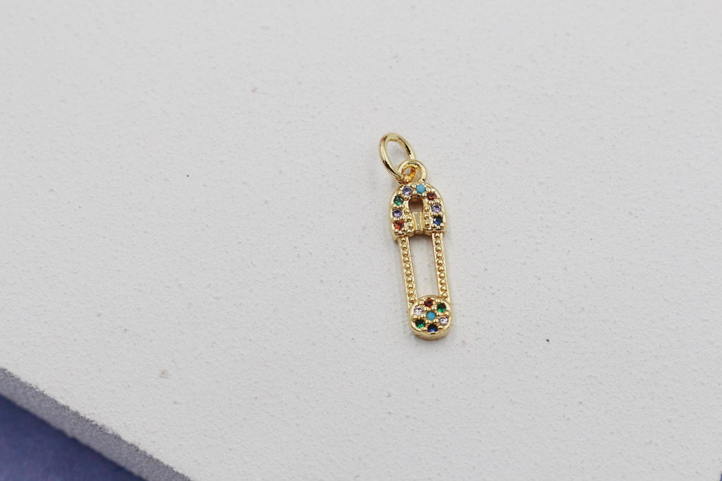 Colorful Cubic Zirconia Tiny Detailed Safety Pin Pendant