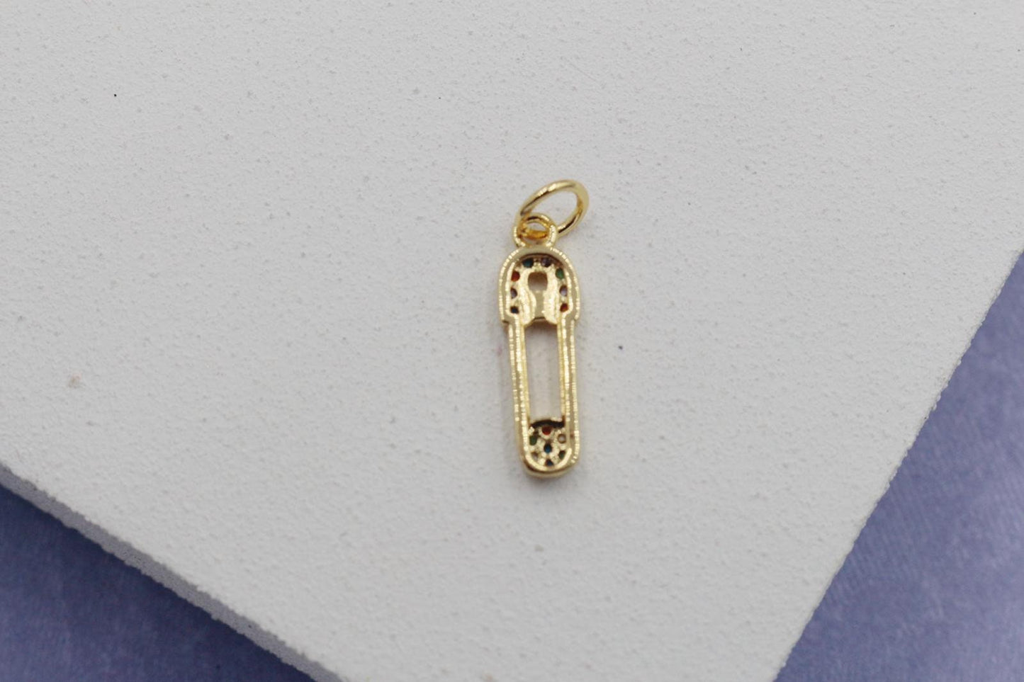 Colorful Cubic Zirconia Tiny Detailed Safety Pin Pendant