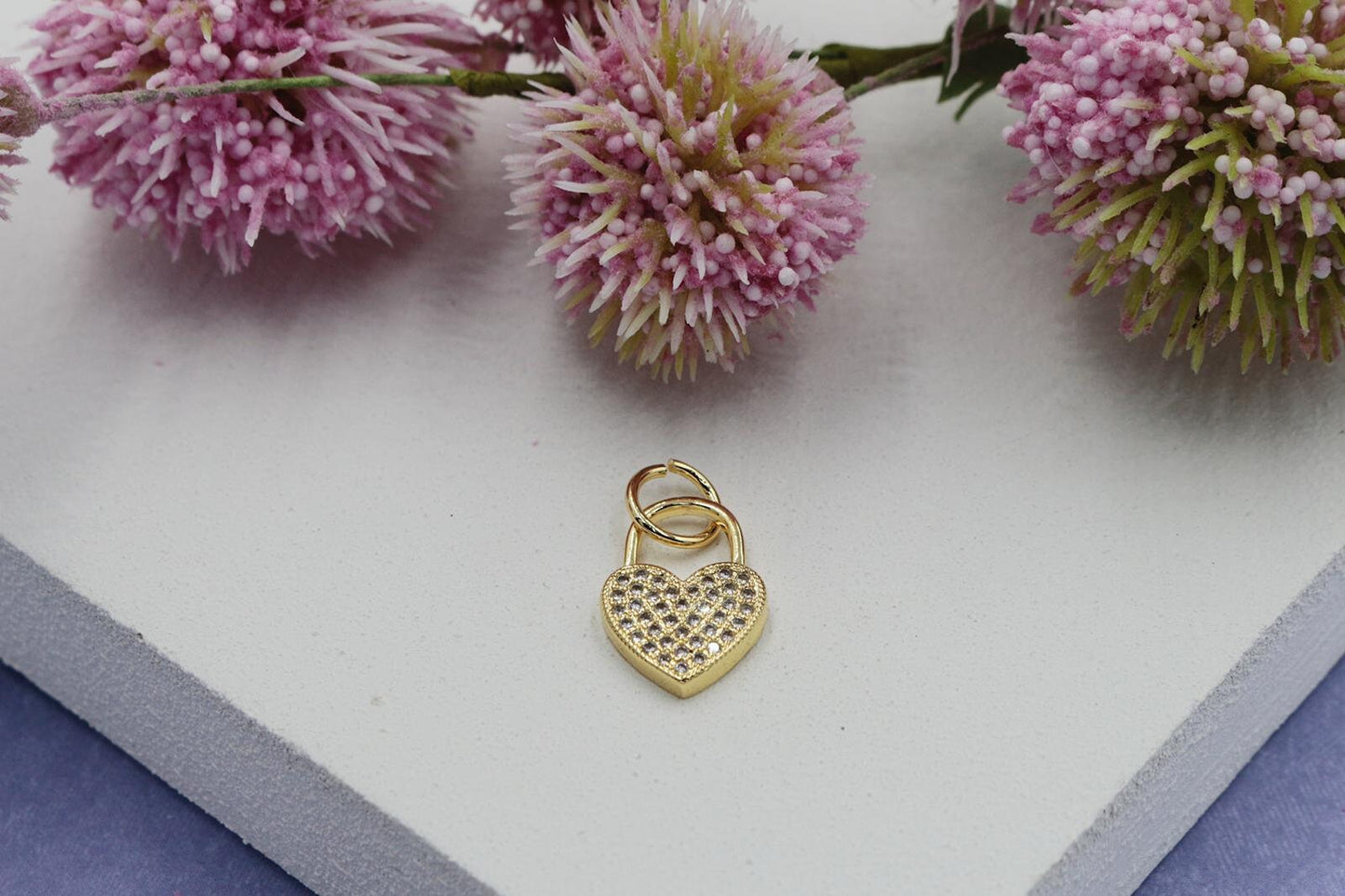 Cubic Zirconia Heart Shaped Lock Pendant,